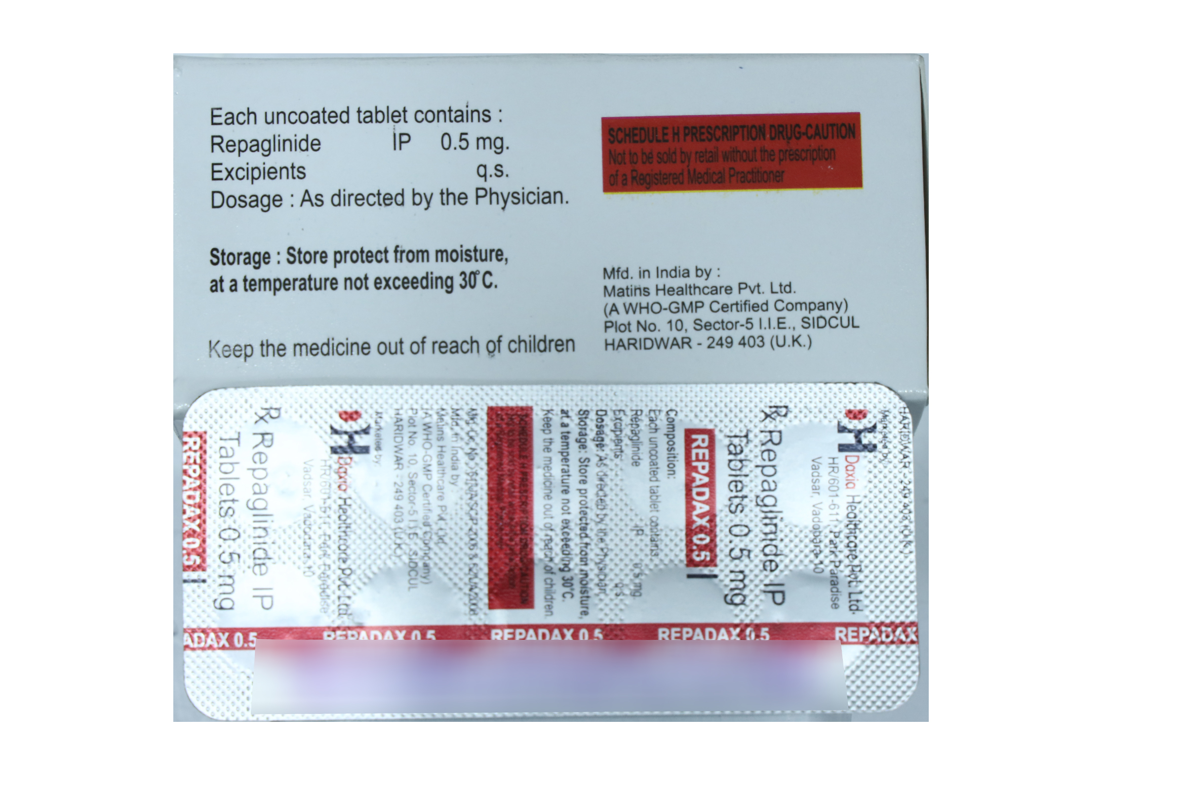 Repadax 0.5 – Repaglinide Tablets IP 0.5 mg - 1 × 10 Tablets - Image 2