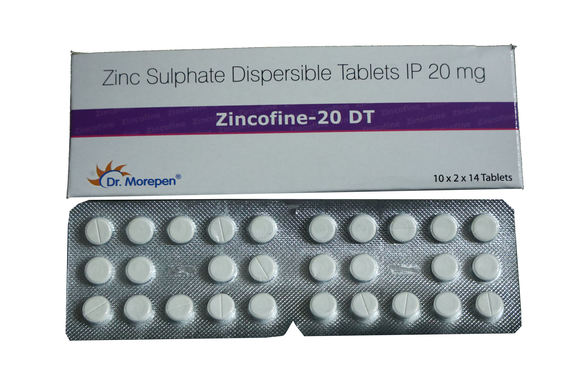 ZINCOFINE 20 – DT Zinc Sulphate Dispersible Tablets IP 20 mg (10×2×14 Tablets)