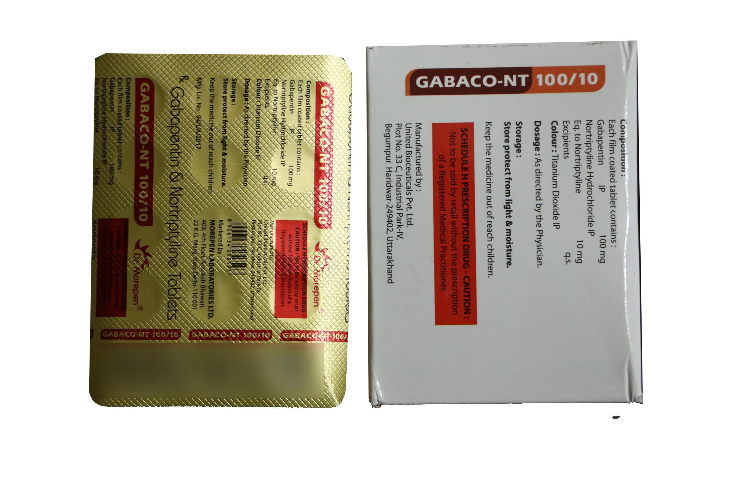 Gabaco-NT 100/10 – Gabapentin & Nortriptyline Tablets (20 × 15 Tablets) - Image 2