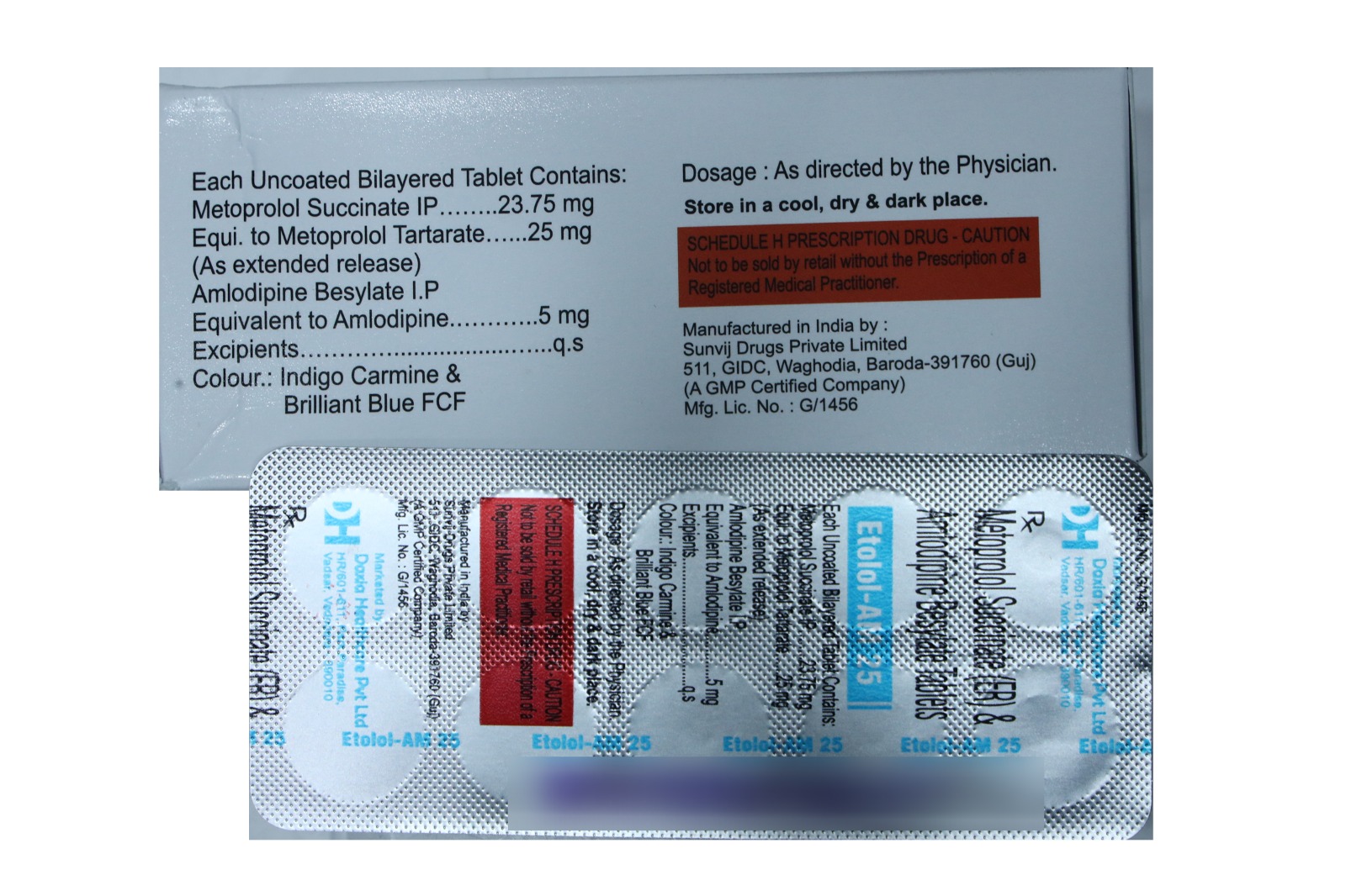 Etolol-AM 25 Tablets - Metoprolol Succinate ER & Amlodipine Besylate Tablets - Image 2