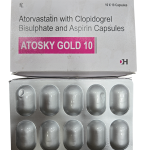 Atosky Gold 10 Capsules – Atorvastatin with Clopidogrel Bisulphate & Aspirin