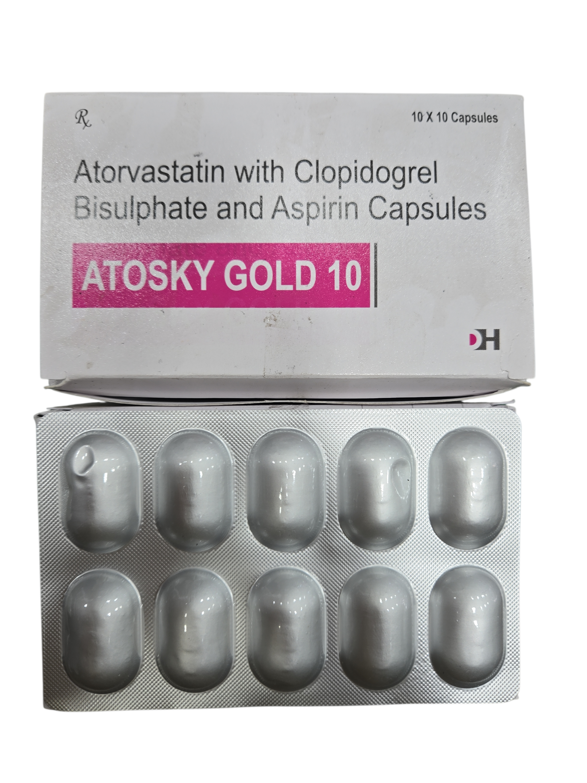 Atosky Gold 10 Capsules – Atorvastatin with Clopidogrel Bisulphate & Aspirin