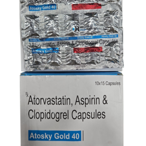 Atosky Gold 40 Capsules – Atorvastatin, Aspirin & Clopidogrel Capsules