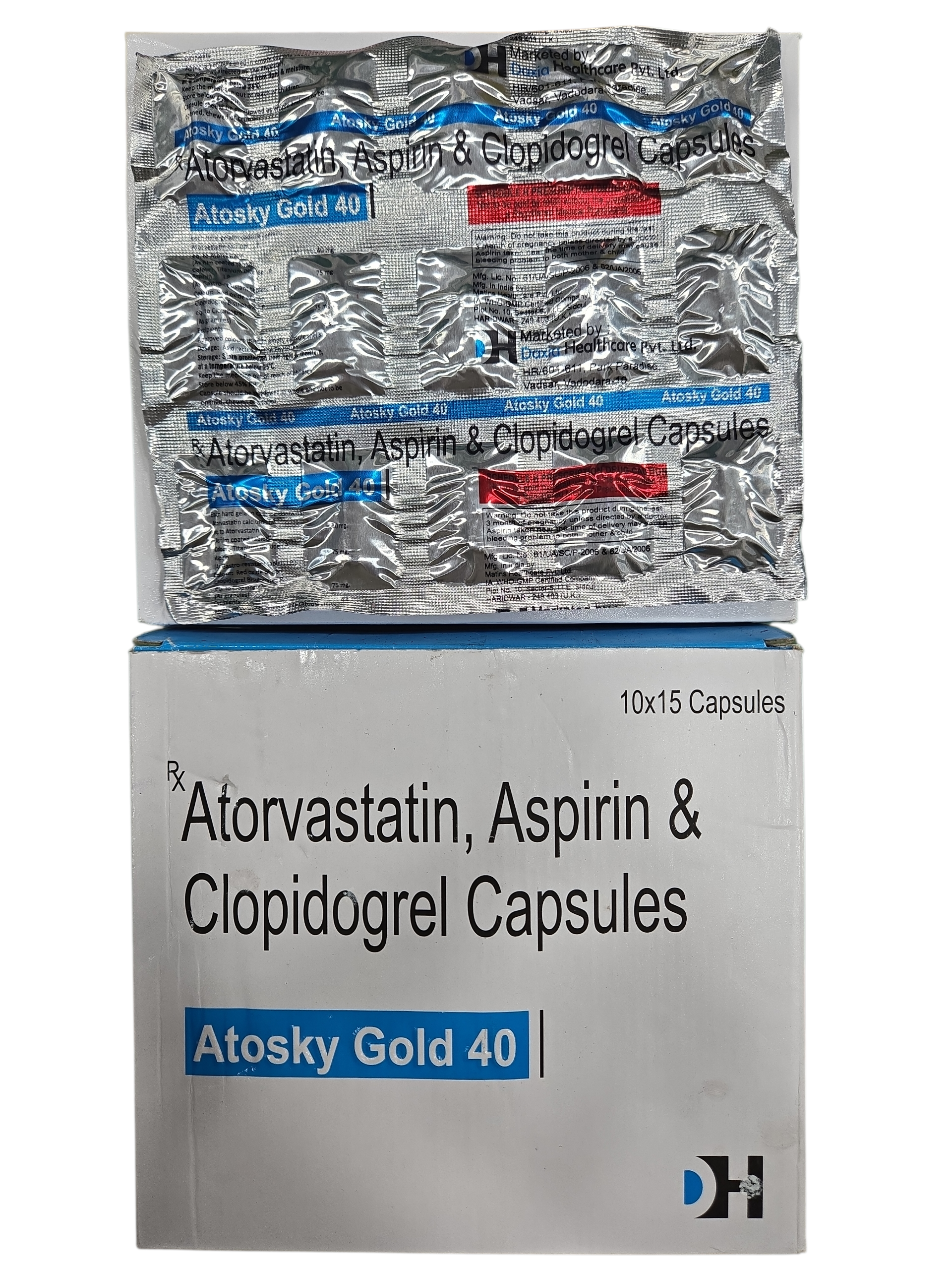 Atosky Gold 40 Capsules – Atorvastatin, Aspirin & Clopidogrel Capsules