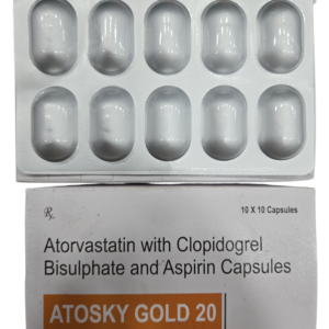 Atosky Gold 20 Capsules – Atorvastatin with Clopidogrel Bisulphate & Aspirin