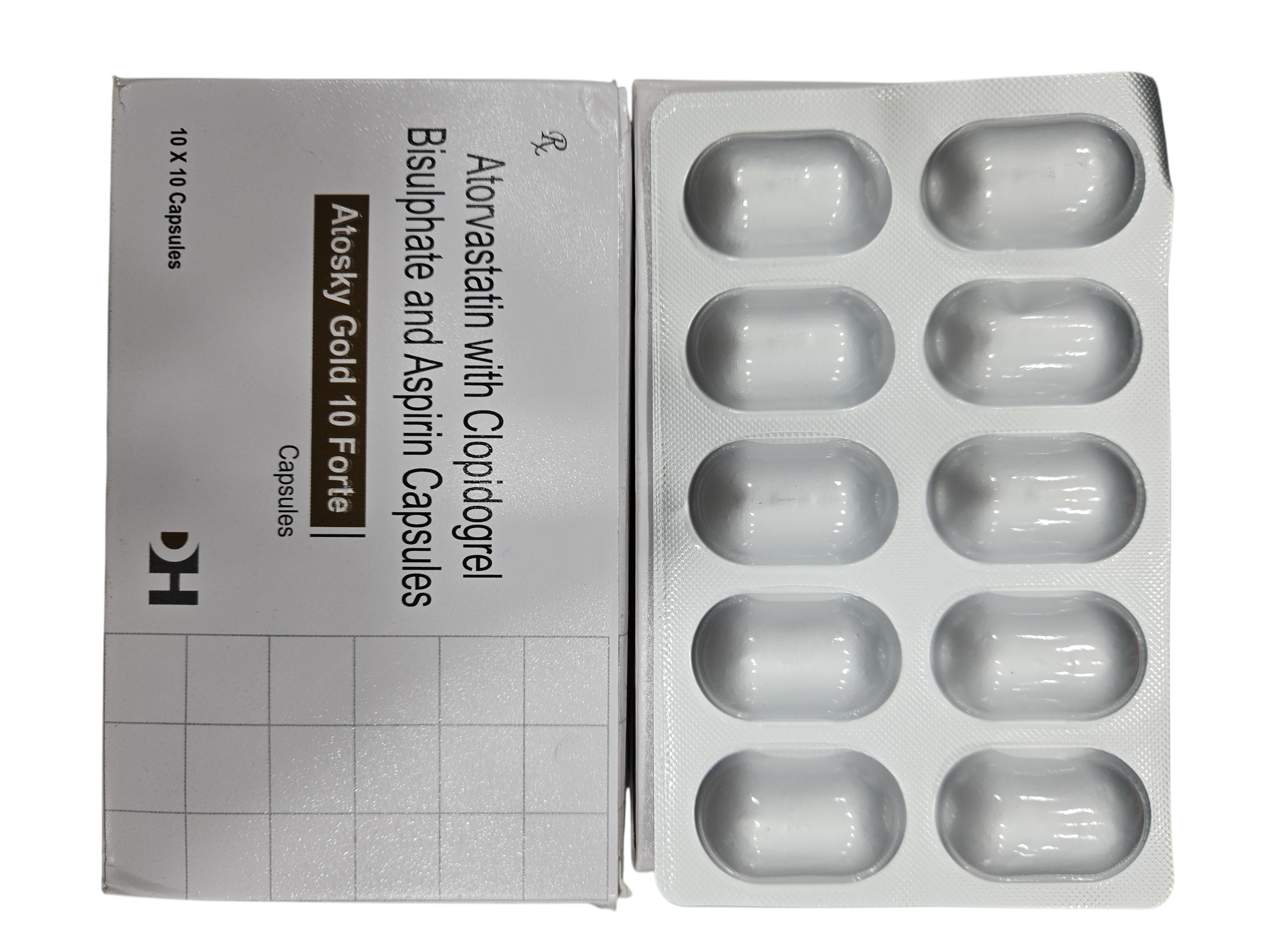 Atosky Gold 10 Forte Capsules – Atorvastatin with Clopidogrel Bisulphate & Aspirin