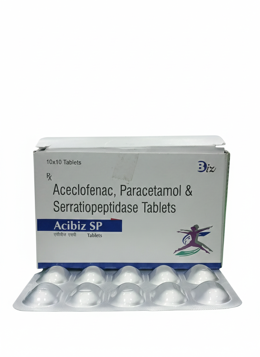 Acibiz SP (Aceclofenac, Paracetamol & Serratiopeptidase Tablets)