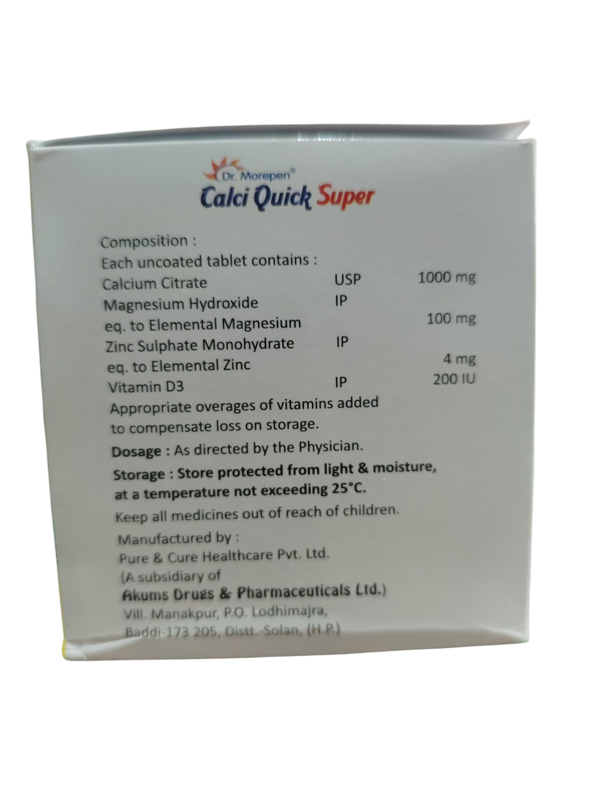 Calci Quick Super - Calcium Citrate, Magnesium, Zinc & Vitamin D3 Tablets - 1 x 15 Tablets - Image 2