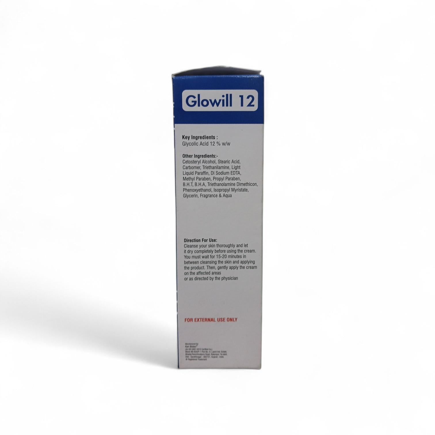 Glowill 12 Cream - Glycolic Acid 12% w/w - 60 gm Tube - Image 3
