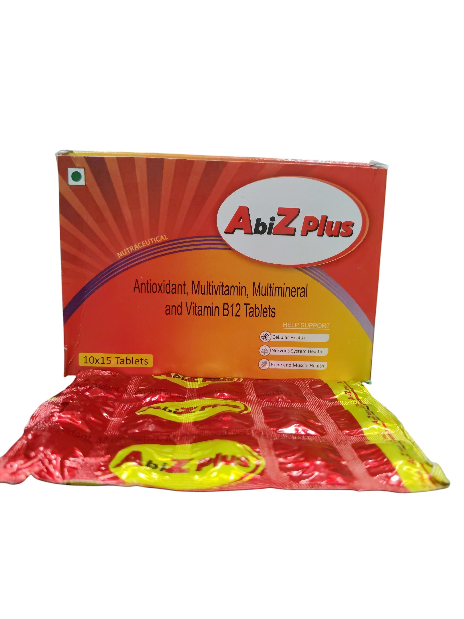 Abiz Plus - Antioxidant, Multivitamin, Multimineral and Vitamin B12 Tablets - 1 x 15 Tablets Pack