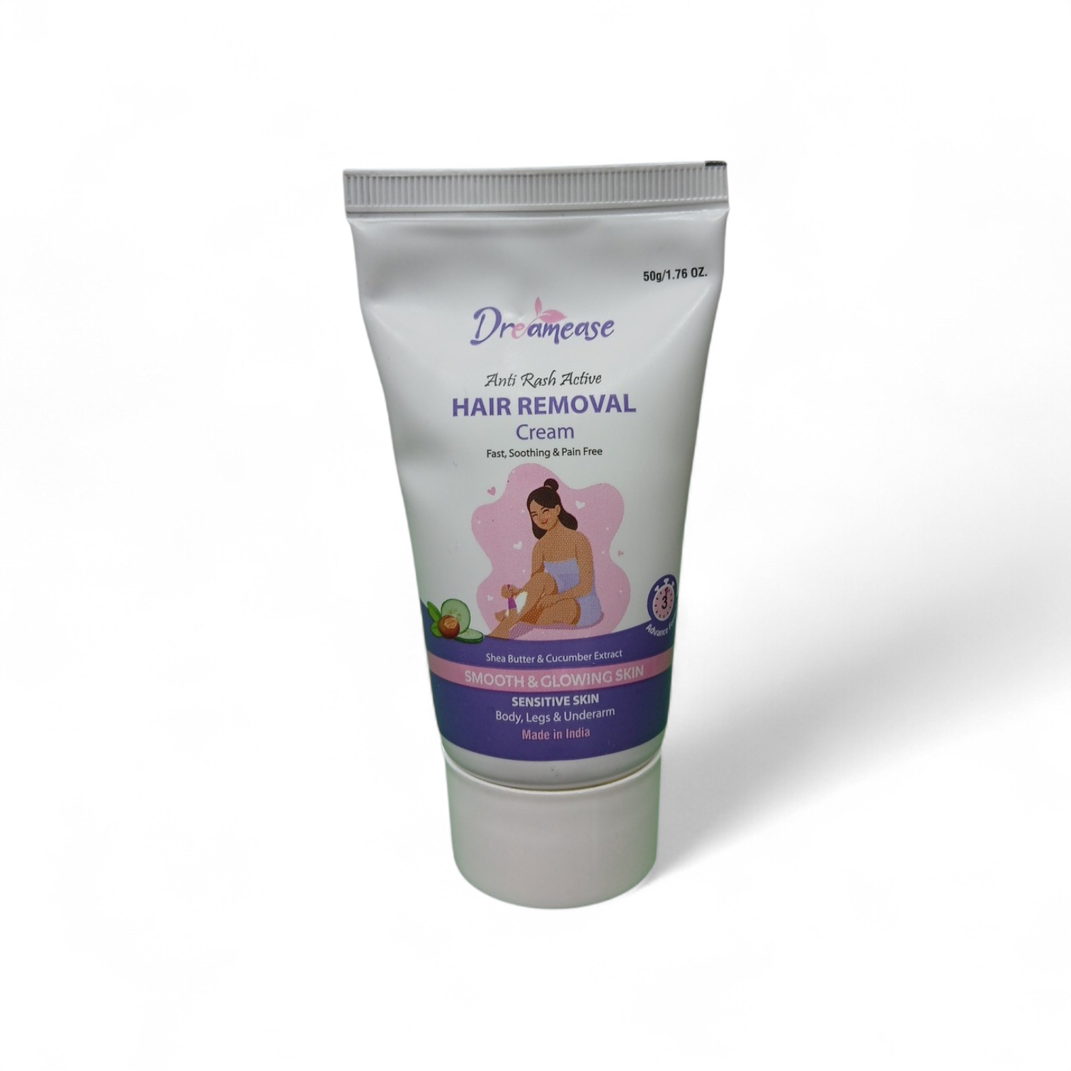 Dreamease Anti Rash Active Hair Removal Cream - Shea Butter & Cucumber Extract - 50g - Image 3