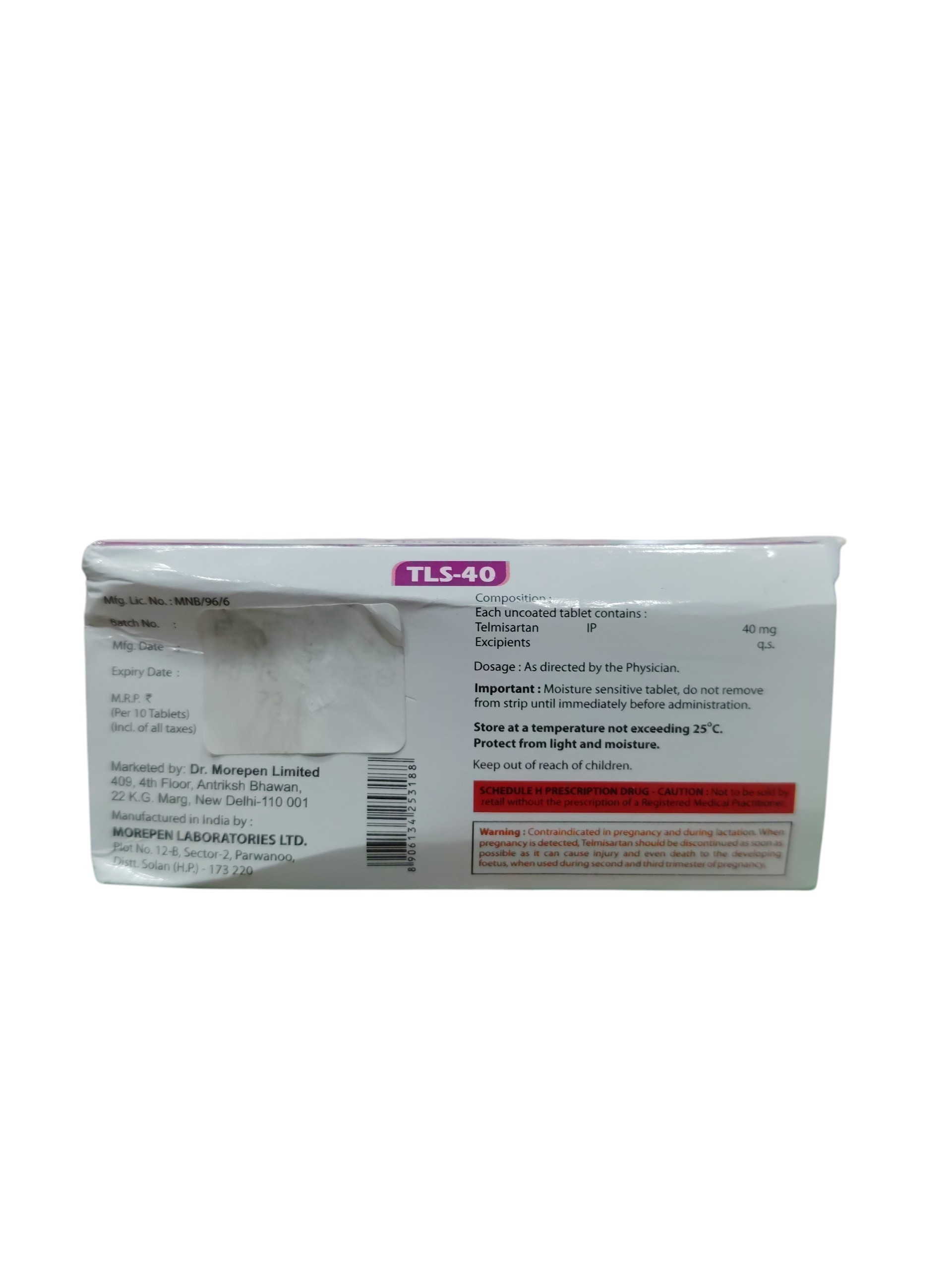 TLS-40 – Telmisartan Tablets IP 40 mg - 1 × 10 Tablets - Image 2