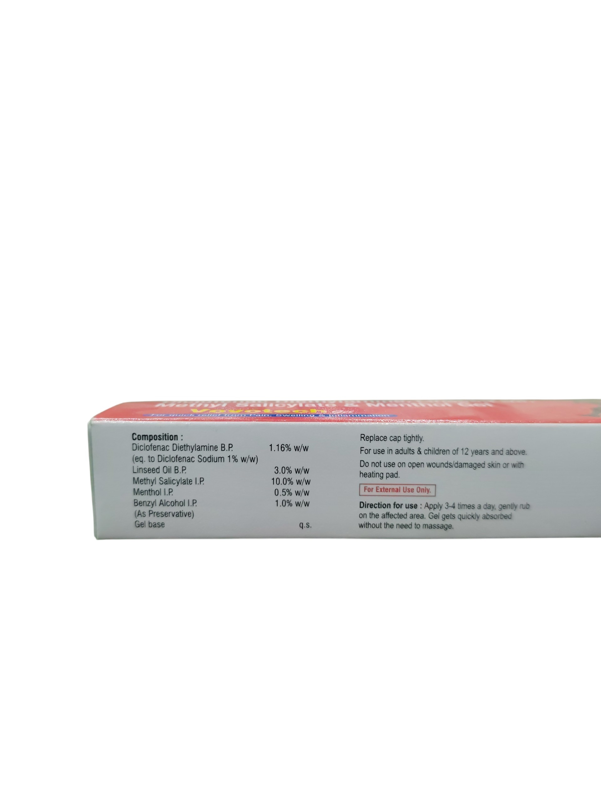 Vovotech Gel – Diclofenac Diethylamine, Linseed Oil, Methyl Salicylate & Menthol Gel (30 g) - Image 3