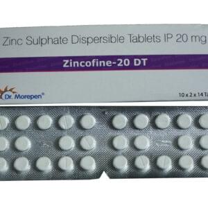 ZINCOFINE 20 – DT Zinc Sulphate Dispersible Tablets IP 20 mg (10×2×14 Tablets)