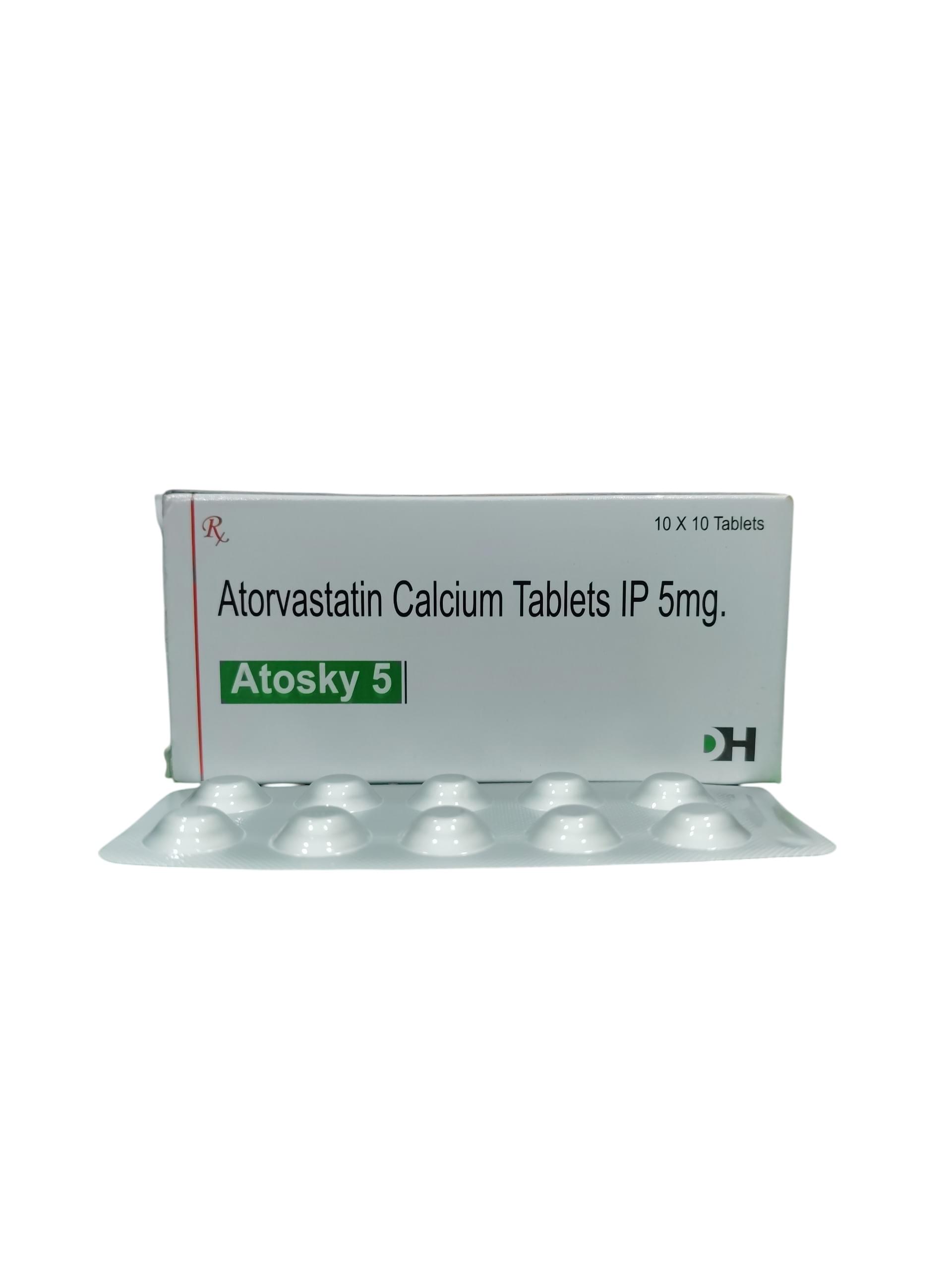 Atosky 5 - Atorvastatin Calcium Tablets IP 5 mg - 1 x 10 Tablets