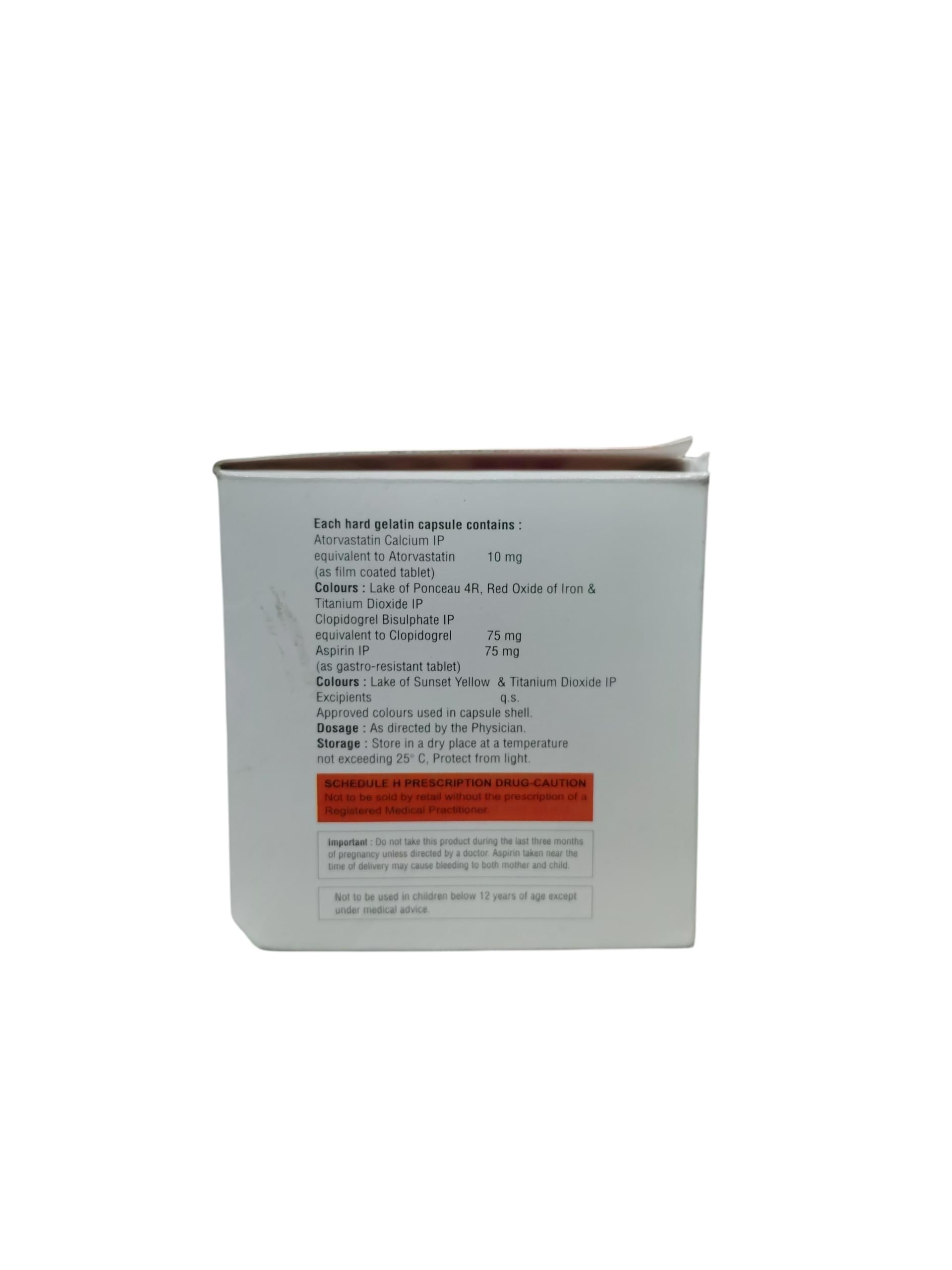 Atosky Gold 10 - Atorvastatin with Clopidogrel Bisulphate and Aspirin Capsules - 1 x 10 Capsules - Image 2