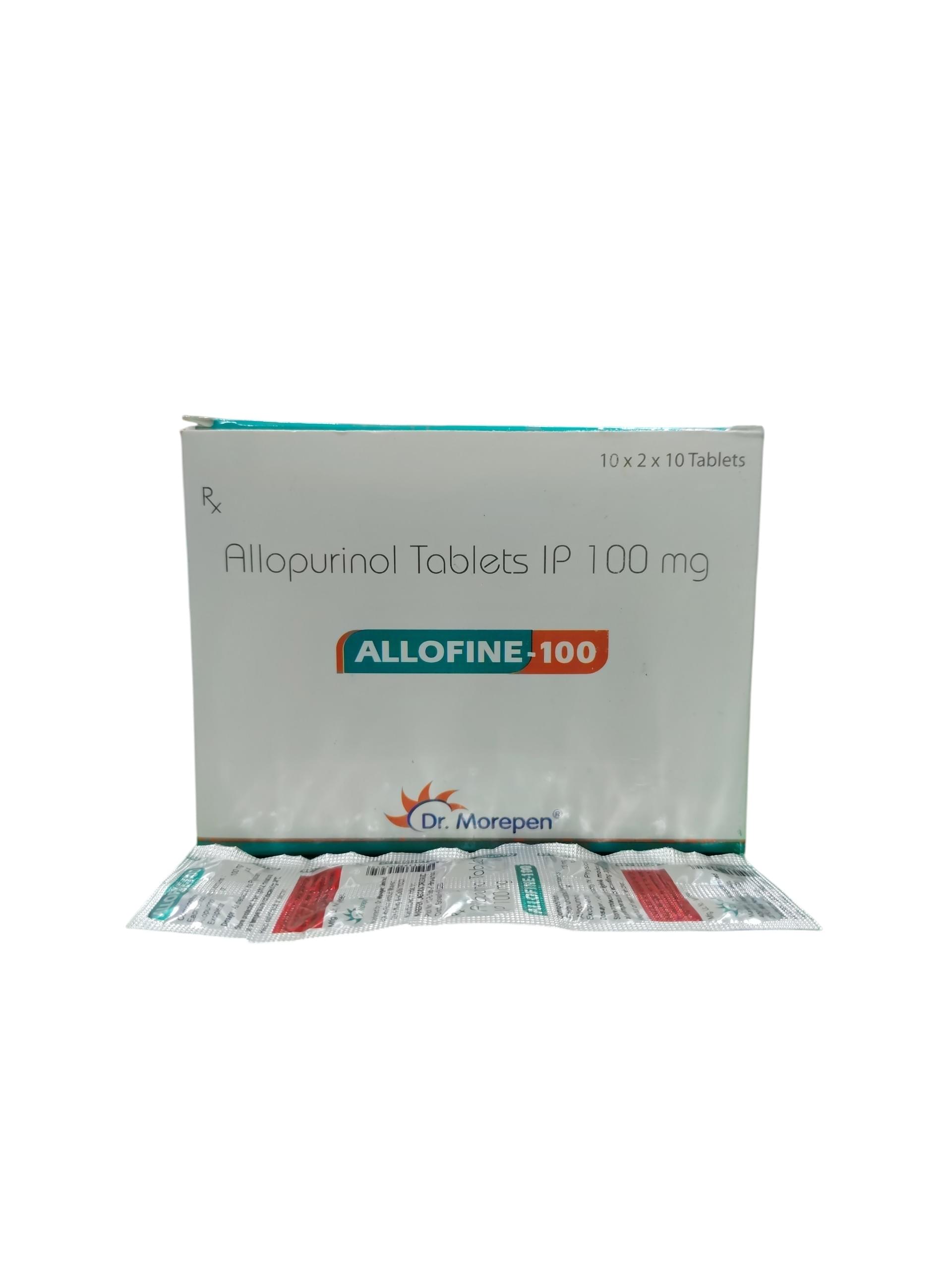 Allofine 100 - Allopurinol Tablets IP 100 mg - 1 x 10 Tablets