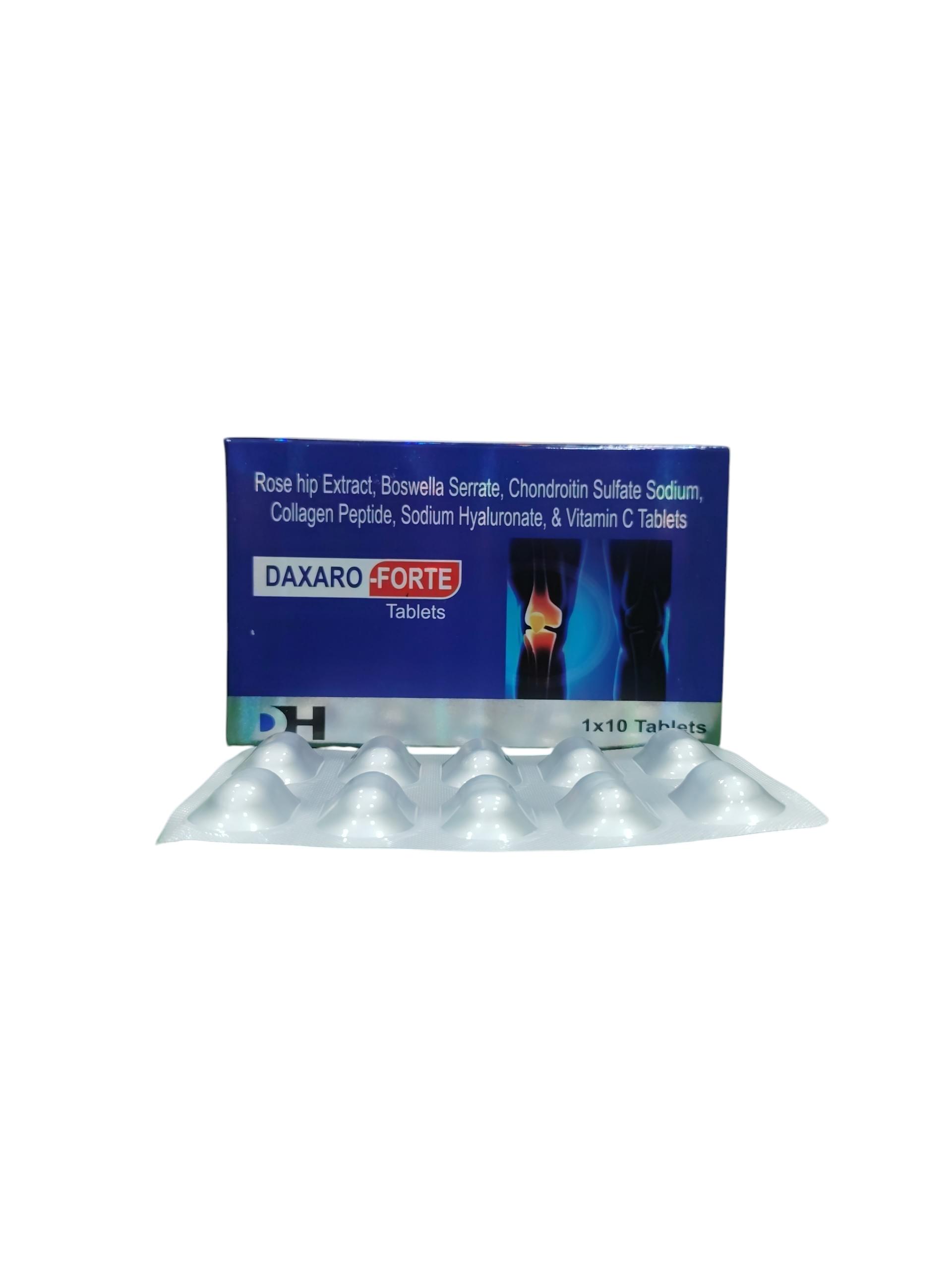Daxaro Forte - Rose hip Extract, Boswellia Serrate, Chondroitin Sulfate Sodium, Collagen Peptide, Sodium Hyaluronate, & Vitamin C Tablets - 1 x 10 Tablets