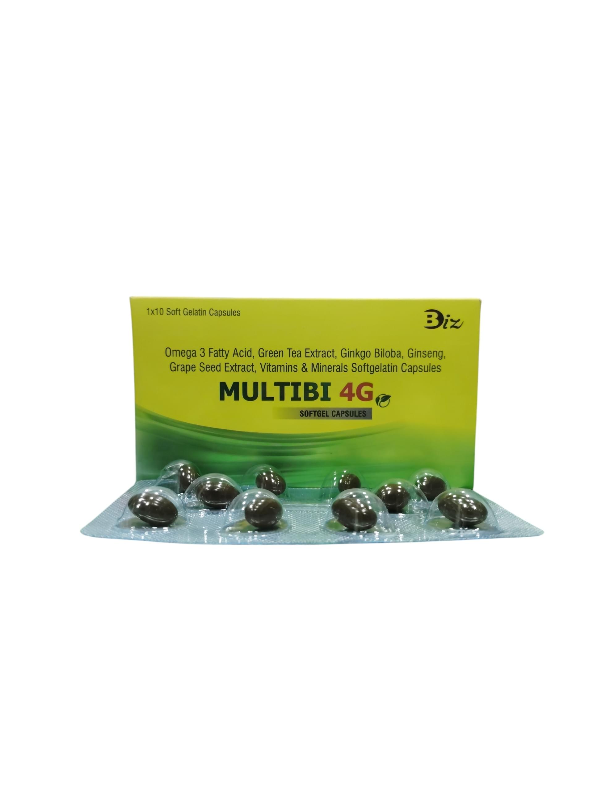Multibi 4G Softgel Capsules-Omega 3 Fatty Acid, Green Tea Extract, Ginkgo Biloba, Ginseng, Grape Seed Extract, Vitamins & Minerals - 1 x 10 Softgels