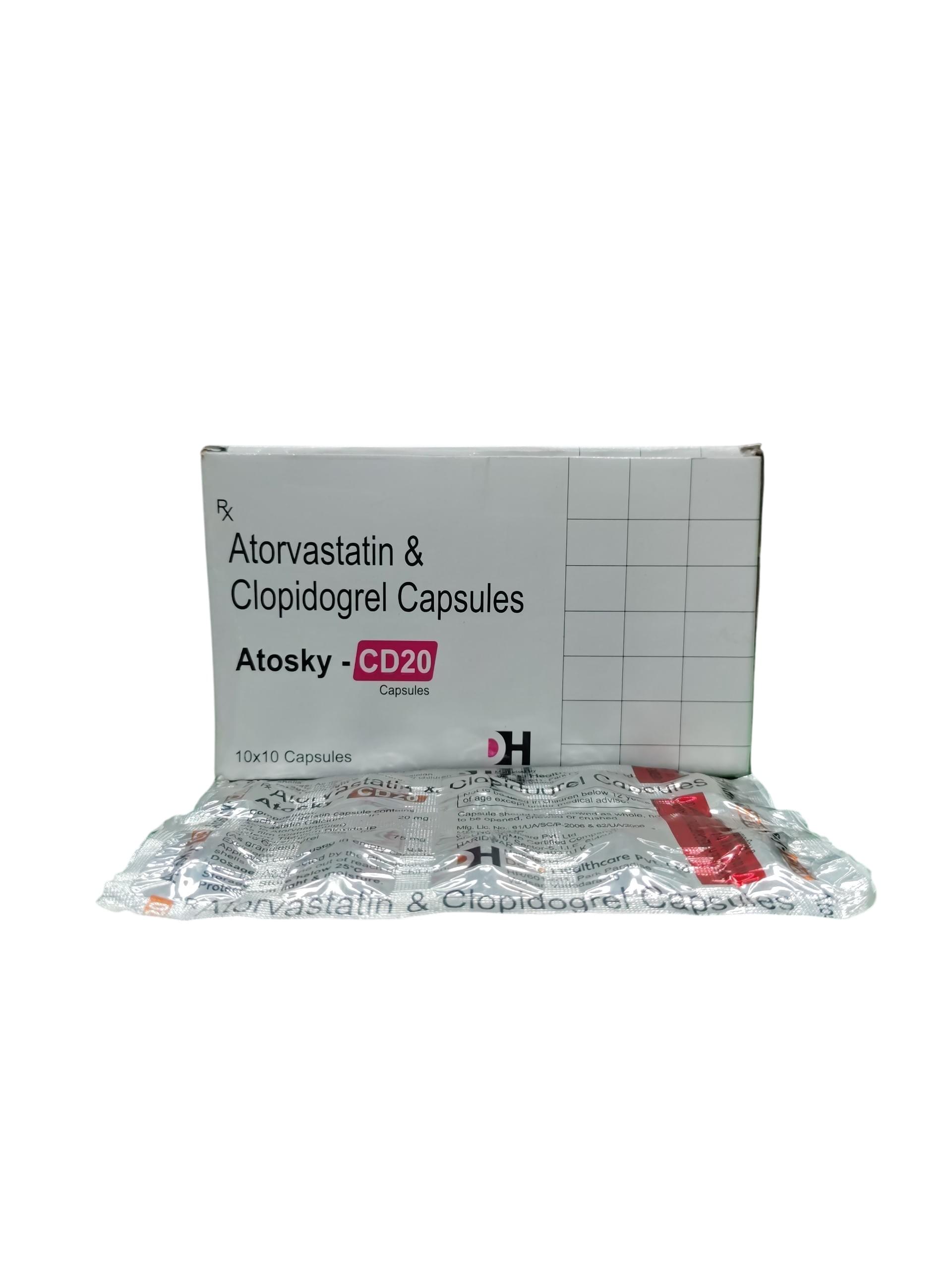 Atosky CD20 - Atorvastatin & Clopidogrel Capsules- 1 x 10 Capsules