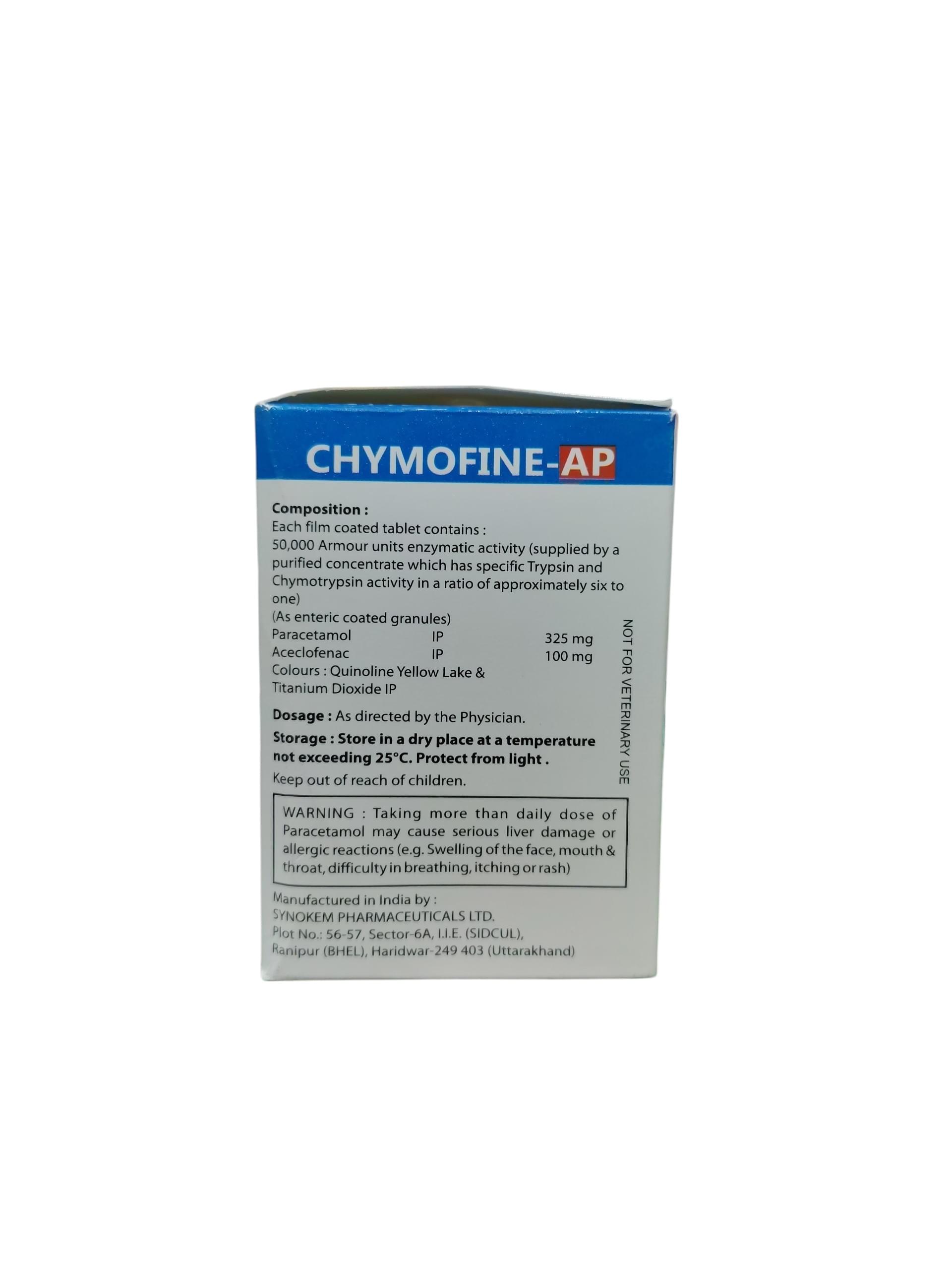 Chymofine AP - Trypsin Chymotrypsin with Paracetamol & Aceclofenac Tablets - 1 x 10 Tablets - Image 2