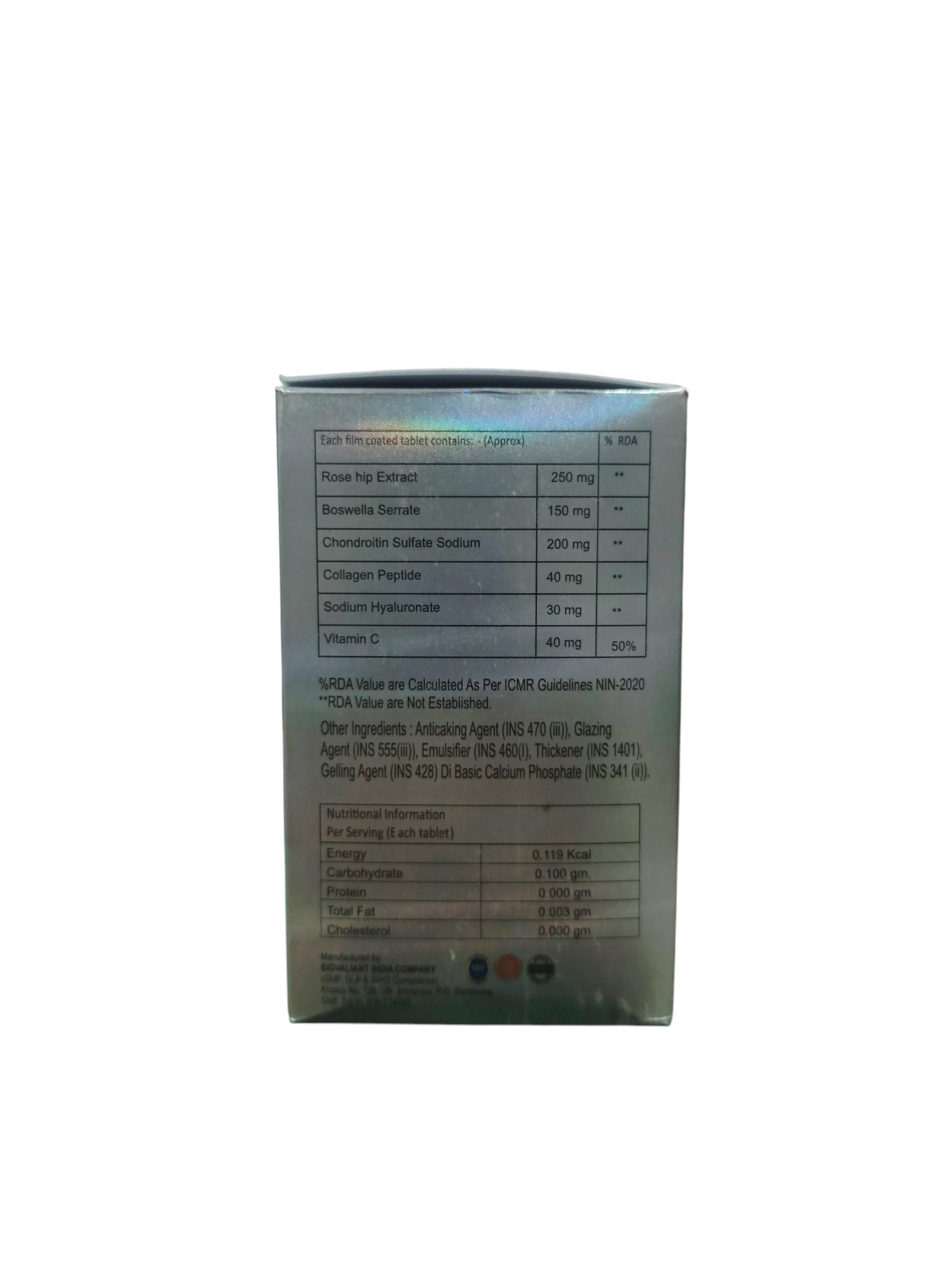 Daxaro Forte - Rose hip Extract, Boswellia Serrate, Chondroitin Sulfate Sodium, Collagen Peptide, Sodium Hyaluronate, & Vitamin C Tablets - 1 x 10 Tablets - Image 2